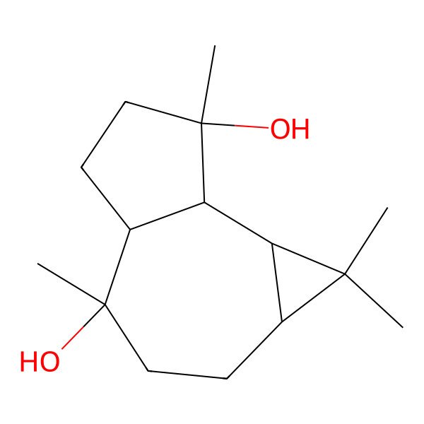 2D Structure of (1aS,4S,4aS,7R,7aR,7bR)-1,1,4,7-tetramethyl-1a,2,3,4a,5,6,7a,7b-octahydrocyclopropa[h]azulene-4,7-diol