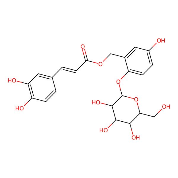 2D Structure of [5-hydroxy-2-[(2S,3R,4S,5S,6R)-3,4,5-trihydroxy-6-(hydroxymethyl)oxan-2-yl]oxyphenyl]methyl 3-(3,4-dihydroxyphenyl)prop-2-enoate