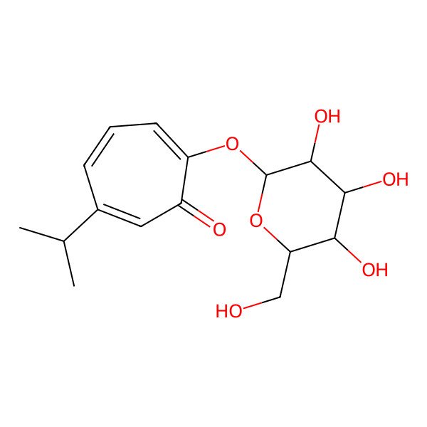 2D Structure of 6-propan-2-yl-2-[(2S,3R,4S,5S,6R)-3,4,5-trihydroxy-6-(hydroxymethyl)oxan-2-yl]oxycyclohepta-2,4,6-trien-1-one