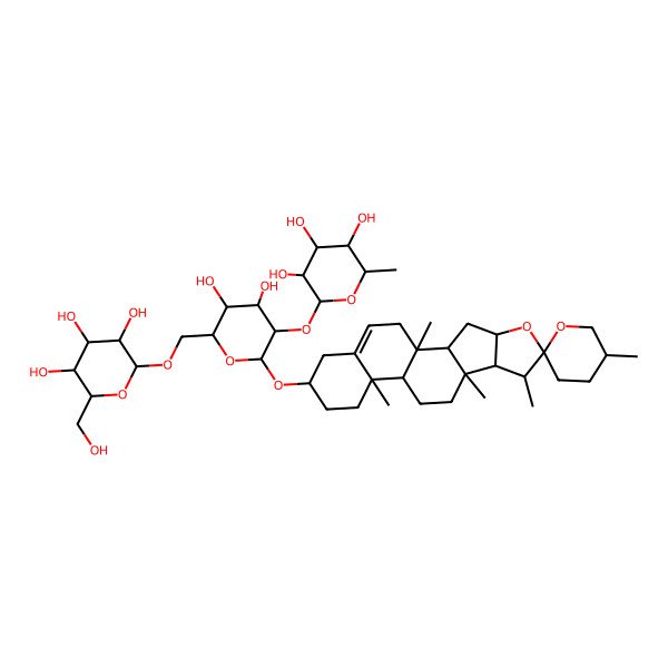 2D Structure of 2-[4,5-Dihydroxy-2-(1,5',7,9,13-pentamethylspiro[5-oxapentacyclo[10.8.0.02,9.04,8.013,18]icos-18-ene-6,2'-oxane]-16-yl)oxy-6-[[3,4,5-trihydroxy-6-(hydroxymethyl)oxan-2-yl]oxymethyl]oxan-3-yl]oxy-6-methyloxane-3,4,5-triol