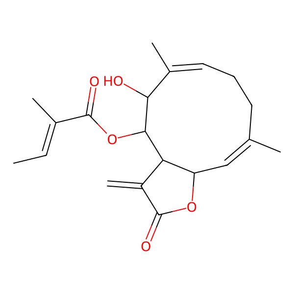 2D Structure of [(3aR,4S,5R,6E,10E,11aR)-5-hydroxy-6,10-dimethyl-3-methylidene-2-oxo-3a,4,5,8,9,11a-hexahydrocyclodeca[b]furan-4-yl] (E)-2-methylbut-2-enoate