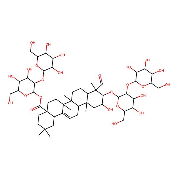 2D Structure of [4,5-Dihydroxy-6-(hydroxymethyl)-3-[3,4,5-trihydroxy-6-(hydroxymethyl)oxan-2-yl]oxyoxan-2-yl] 10-[4,5-dihydroxy-6-(hydroxymethyl)-3-[3,4,5-trihydroxy-6-(hydroxymethyl)oxan-2-yl]oxyoxan-2-yl]oxy-9-formyl-11-hydroxy-2,2,6a,6b,9,12a-hexamethyl-1,3,4,5,6,6a,7,8,8a,10,11,12,13,14b-tetradecahydropicene-4a-carboxylate