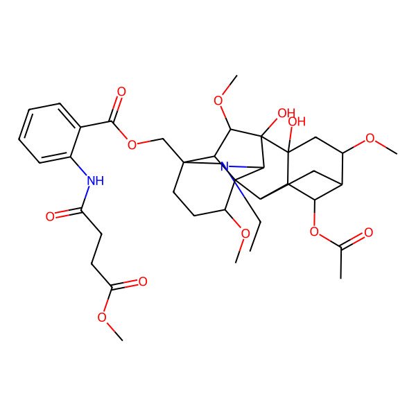 2D Structure of [(1S,2R,3R,4S,5R,6S,8R,9S,10S,13S,16S,17R,18S)-4-acetyloxy-11-ethyl-8,9-dihydroxy-6,16,18-trimethoxy-11-azahexacyclo[7.7.2.12,5.01,10.03,8.013,17]nonadecan-13-yl]methyl 2-[(4-methoxy-4-oxobutanoyl)amino]benzoate