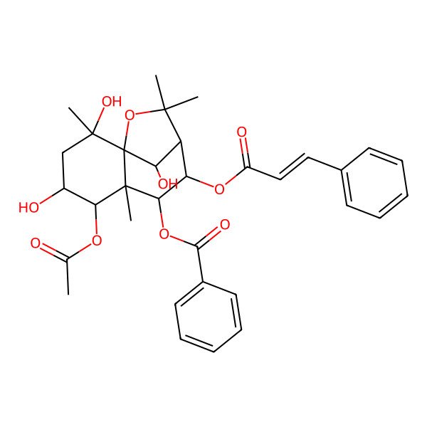 2D Structure of [(1S,2S,4S,5R,6S,7R,8S,9S,12R)-5-acetyloxy-2,4,12-trihydroxy-2,6,10,10-tetramethyl-8-[(E)-3-phenylprop-2-enoyl]oxy-11-oxatricyclo[7.2.1.01,6]dodecan-7-yl] benzoate