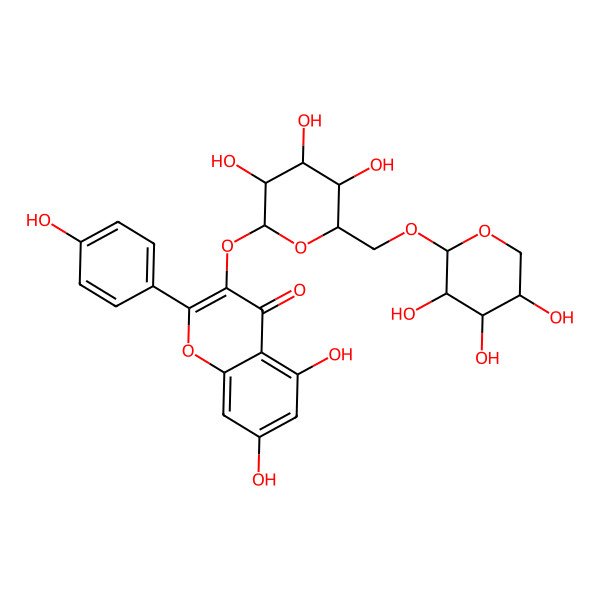 2D Structure of 5,7-dihydroxy-2-(4-hydroxyphenyl)-3-[(2R,3S,4R,5R,6S)-3,4,5-trihydroxy-6-[[(2R,3S,4R,5S)-3,4,5-trihydroxyoxan-2-yl]oxymethyl]oxan-2-yl]oxychromen-4-one