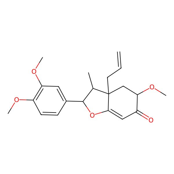 2D Structure of (2R,3S,3aR,5R)-2-(3,4-dimethoxyphenyl)-5-methoxy-3-methyl-3a-prop-2-enyl-2,3,4,5-tetrahydro-1-benzofuran-6-one