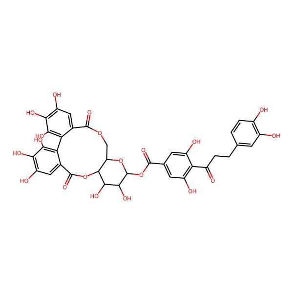 2D Structure of (3,4,5,11,12,21,22,23-Octahydroxy-8,18-dioxo-9,14,17-trioxatetracyclo[17.4.0.02,7.010,15]tricosa-1(23),2,4,6,19,21-hexaen-13-yl) 4-[3-(3,4-dihydroxyphenyl)propanoyl]-3,5-dihydroxybenzoate