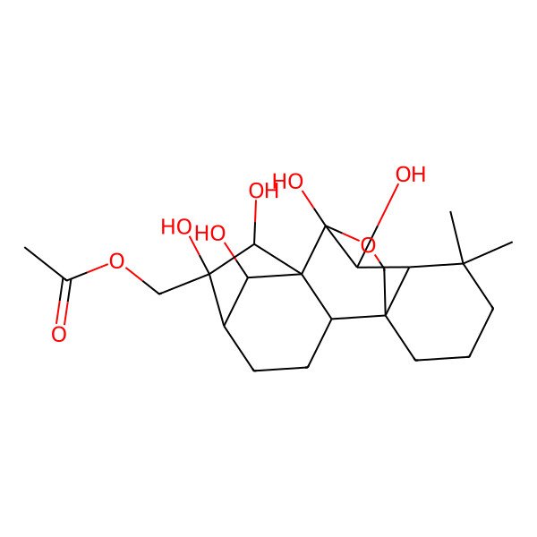 2D Structure of (6,7,9,10,18-Pentahydroxy-12,12-dimethyl-17-oxapentacyclo[7.6.2.15,8.01,11.02,8]octadecan-6-yl)methyl acetate