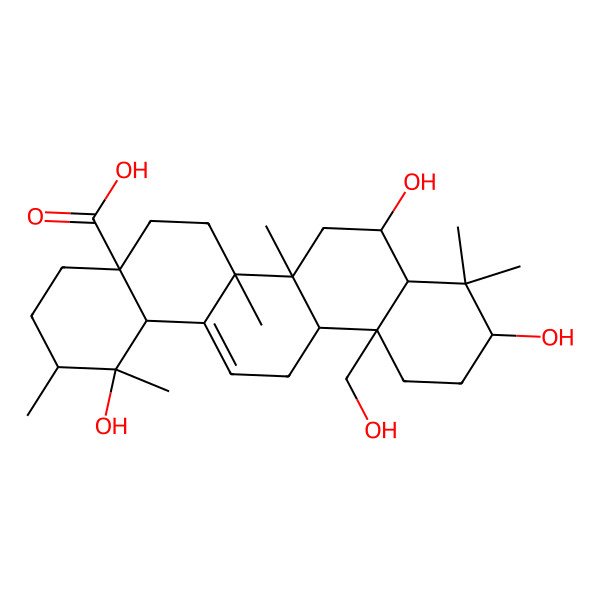 2D Structure of 1,8,10-Trihydroxy-12a-(hydroxymethyl)-1,2,6a,6b,9,9-hexamethyl-2,3,4,5,6,6a,7,8,8a,10,11,12,13,14b-tetradecahydropicene-4a-carboxylic acid 2D Structure of 1,8,10-Trihydroxy-12a-(hydroxymethyl)-1,2,6a,6b,9,9-hexamethyl-2,3,4,5,6,6a,7,8,8a,10,11,12,13,14b-tetradecahydropicene-4a-carboxylic acid