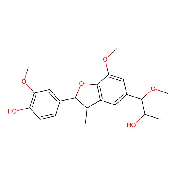 2D Structure of 4-[(2S,3S)-5-[(1S,2S)-2-hydroxy-1-methoxypropyl]-7-methoxy-3-methyl-2,3-dihydro-1-benzofuran-2-yl]-2-methoxyphenol