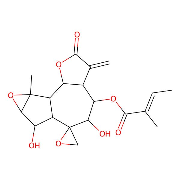 2D Structure of [(1S,2S,6S,7S,8R,9R,10S,11S,12R,14S)-8,11-dihydroxy-14-methyl-5-methylidene-4-oxospiro[3,13-dioxatetracyclo[8.4.0.02,6.012,14]tetradecane-9,2'-oxirane]-7-yl] (E)-2-methylbut-2-enoate