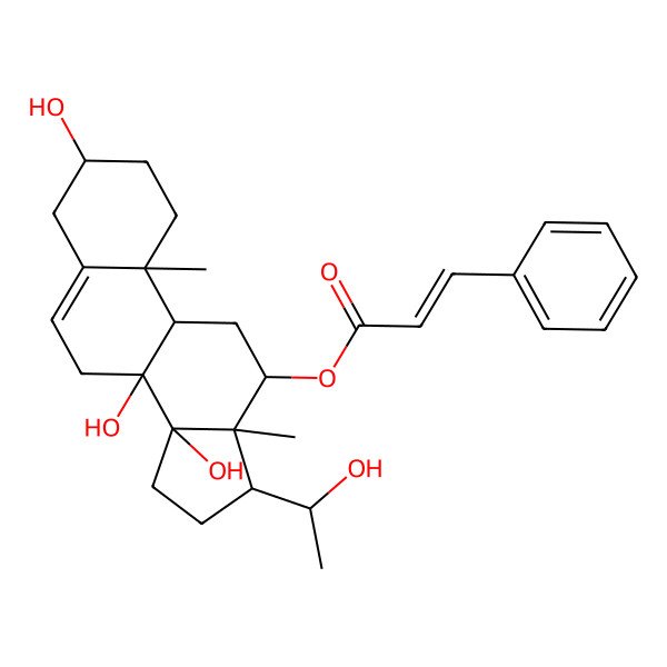 2D Structure of [(3S,8S,9R,10R,12R,13S,14R,17R)-3,8,14-trihydroxy-17-[(1S)-1-hydroxyethyl]-10,13-dimethyl-2,3,4,7,9,11,12,15,16,17-decahydro-1H-cyclopenta[a]phenanthren-12-yl] (E)-3-phenylprop-2-enoate