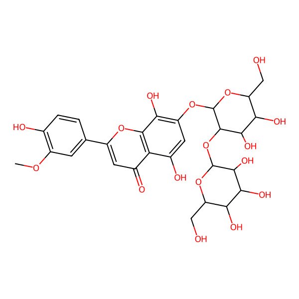 2D Structure of 7-[4,5-Dihydroxy-6-(hydroxymethyl)-3-[3,4,5-trihydroxy-6-(hydroxymethyl)oxan-2-yl]oxyoxan-2-yl]oxy-5,8-dihydroxy-2-(4-hydroxy-3-methoxyphenyl)chromen-4-one