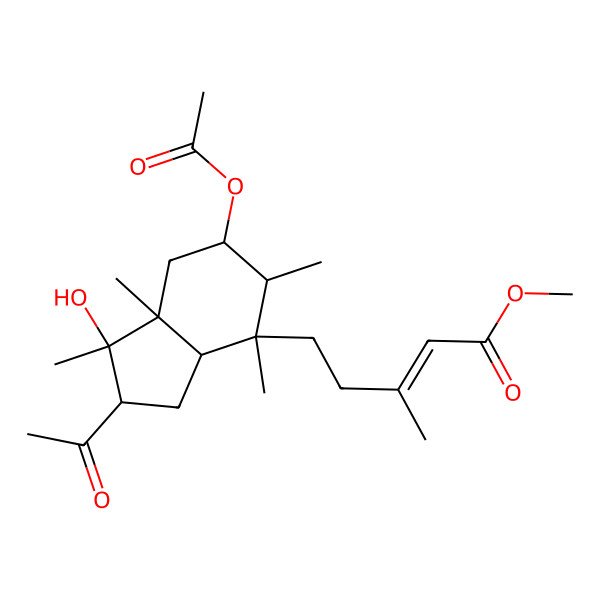 2D Structure of Methyl 5-(2-acetyl-6-acetyloxy-1-hydroxy-1,4,5,7a-tetramethyl-2,3,3a,5,6,7-hexahydroinden-4-yl)-3-methylpent-2-enoate