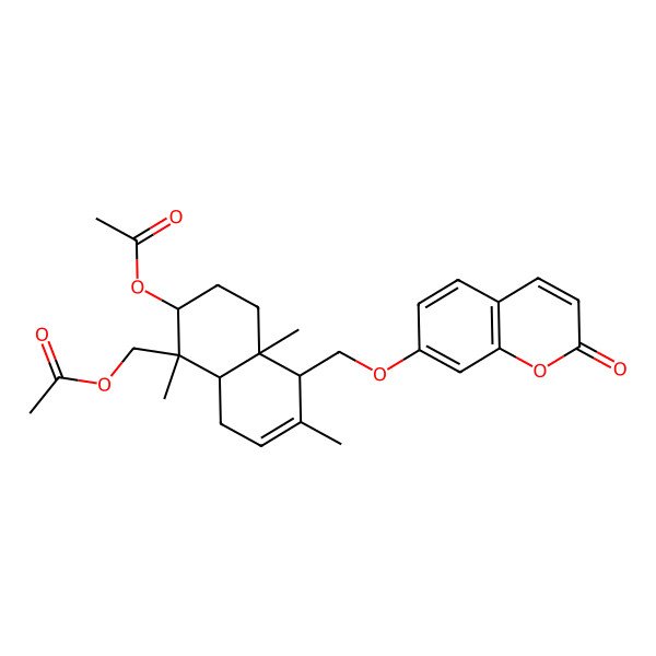 2D Structure of [(1S,2S,4aS,5S,8aR)-2-acetyloxy-1,4a,6-trimethyl-5-[(2-oxochromen-7-yl)oxymethyl]-2,3,4,5,8,8a-hexahydronaphthalen-1-yl]methyl acetate