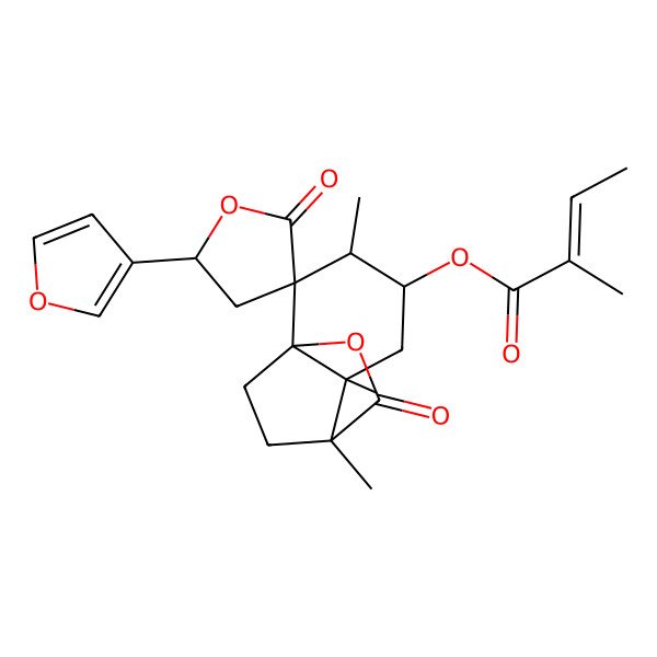 2D Structure of [(1S,2R,3S,4S,5'R,6R,7R)-5'-(furan-3-yl)-3,6,7-trimethyl-2',8-dioxospiro[9-oxatricyclo[5.2.2.01,6]undecane-2,3'-oxolane]-4-yl] 2-methylbut-2-enoate