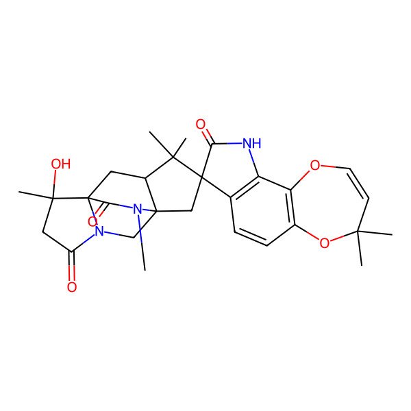 2D Structure of (1'S,6'R,7'R,8R,9'S)-6'-Hydroxy-4,4,6',10',10',13'-hexamethylspiro[10H-[1,4]dioxepino[2,3-g]indole-8,11'-3,13-diazatetracyclo[5.5.2.01,9.03,7]tetradecane]-4',9,14'-trione