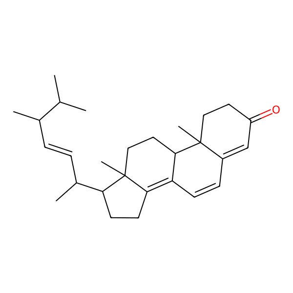 2D Structure of 17-(5,6-Dimethylhept-3-en-2-yl)-10,13-dimethyl-1,2,9,11,12,15,16,17-octahydrocyclopenta[a]phenanthren-3-one