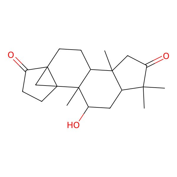 2D Structure of (1R,2R,3R,5R,9R,10R,13S)-3-hydroxy-2,6,6,9-tetramethylpentacyclo[11.3.1.01,13.02,10.05,9]heptadecane-7,14-dione