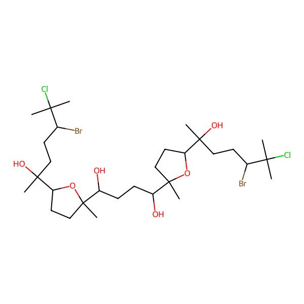 2D Structure of (1R,4R)-1,4-bis[(2S,5R)-5-[(2S)-5-bromo-6-chloro-2-hydroxy-6-methylheptan-2-yl]-2-methyloxolan-2-yl]butane-1,4-diol