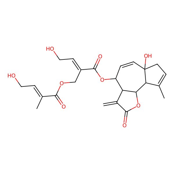 2D Structure of [(3aR,4R,6aR,9aR,9bS)-6a-hydroxy-9-methyl-3-methylidene-2-oxo-4,7,9a,9b-tetrahydro-3aH-azuleno[4,5-b]furan-4-yl] (E)-4-hydroxy-2-[[(E)-4-hydroxy-2-methylbut-2-enoyl]oxymethyl]but-2-enoate