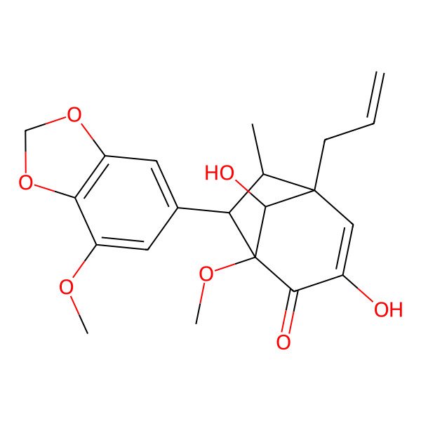 2D Structure of (1R,5S,6S,7R,8S)-3,8-dihydroxy-1-methoxy-7-(7-methoxy-1,3-benzodioxol-5-yl)-6-methyl-5-prop-2-enylbicyclo[3.2.1]oct-3-en-2-one