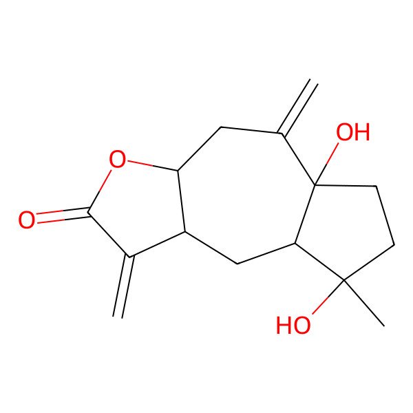 2D Structure of (3aR,5aR,8R)-5a,8-dihydroxy-8-methyl-1,5-dimethylidene-4,6,7,8a,9,9a-hexahydro-3aH-azuleno[6,5-b]furan-2-one