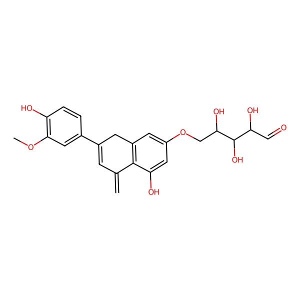 2D Structure of (2S,3R,4R)-2,3,4-trihydroxy-5-[[4-hydroxy-7-(4-hydroxy-3-methoxyphenyl)-5-methylidene-8H-naphthalen-2-yl]oxy]pentanal