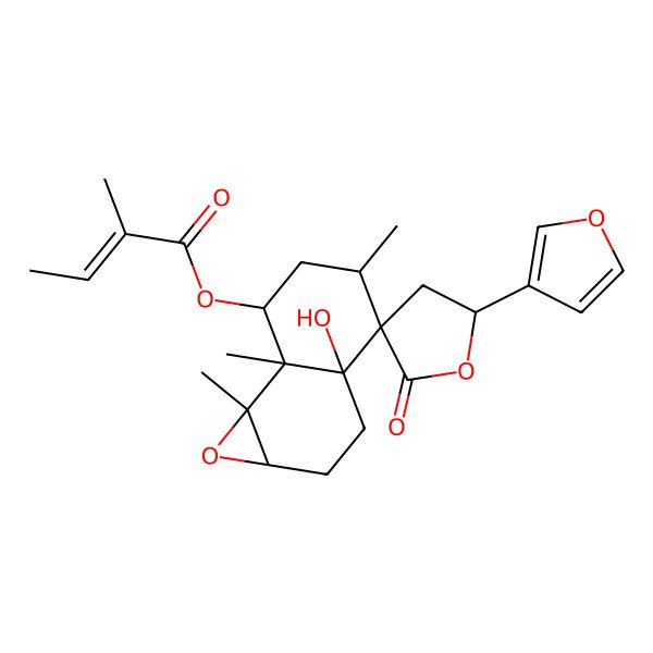 2D Structure of [(1aR,3aR,4R,5R,5'R,7R,7aR,7bS)-5'-(furan-3-yl)-3a-hydroxy-5,7a,7b-trimethyl-2'-oxospiro[1a,2,3,5,6,7-hexahydronaphtho[1,2-b]oxirene-4,3'-oxolane]-7-yl] (Z)-2-methylbut-2-enoate