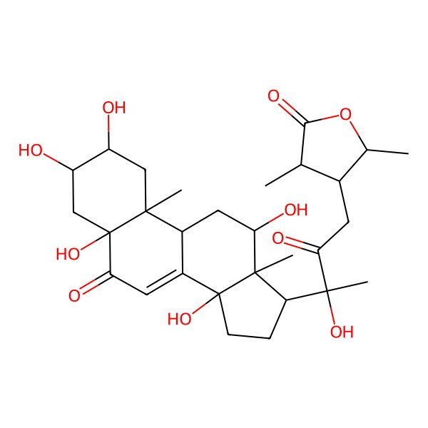 2D Structure of 4-[3-Hydroxy-2-oxo-3-(2,3,5,12,14-pentahydroxy-10,13-dimethyl-6-oxo-1,2,3,4,9,11,12,15,16,17-decahydrocyclopenta[a]phenanthren-17-yl)butyl]-3,5-dimethyloxolan-2-one