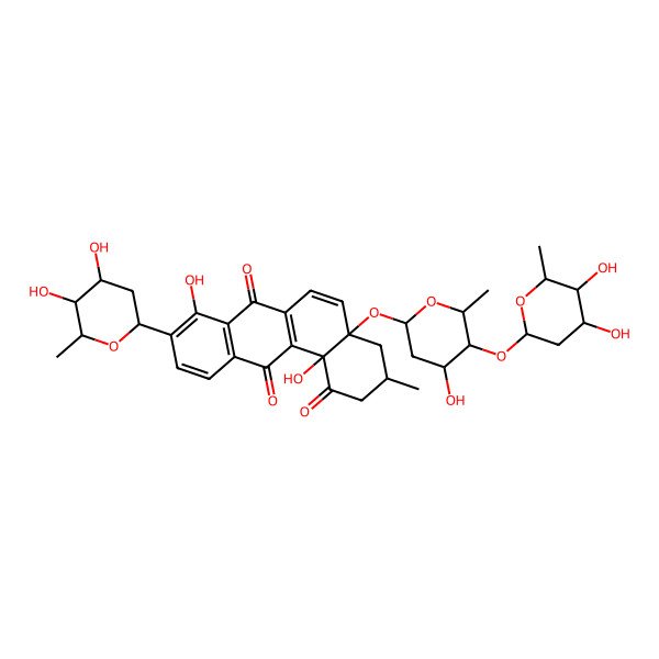 2D Structure of 9-[(2R,4R,5S,6R)-4,5-dihydroxy-6-methyloxan-2-yl]-4a-[(2R,4R,5R,6R)-5-[(2R,4R,5R,6R)-4,5-dihydroxy-6-methyloxan-2-yl]oxy-4-hydroxy-6-methyloxan-2-yl]oxy-8,12b-dihydroxy-3-methyl-3,4-dihydro-2H-benzo[a]anthracene-1,7,12-trione