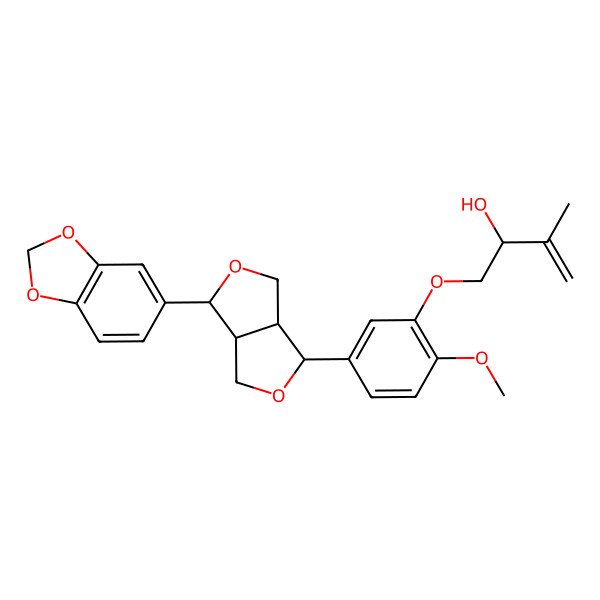 2D Structure of 1-[5-[3-(1,3-Benzodioxol-5-yl)-1,3,3a,4,6,6a-hexahydrofuro[3,4-c]furan-6-yl]-2-methoxyphenoxy]-3-methylbut-3-en-2-ol