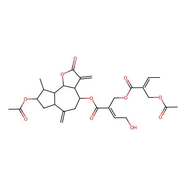 2D Structure of [(3aR,4R,6aS,8S,9S,9aR,9bR)-8-acetyloxy-9-methyl-3,6-dimethylidene-2-oxo-4,5,6a,7,8,9,9a,9b-octahydro-3aH-azuleno[4,5-b]furan-4-yl] (E)-2-[[(E)-2-(acetyloxymethyl)but-2-enoyl]oxymethyl]-4-hydroxybut-2-enoate
