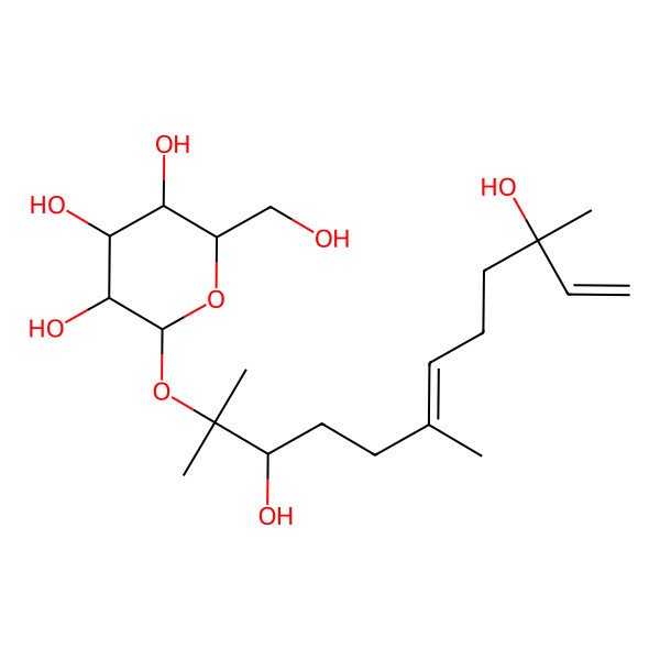 2D Structure of (2S,3R,4S,5S,6R)-2-[(3S,6E,10S)-3,10-dihydroxy-2,6,10-trimethyldodeca-6,11-dien-2-yl]oxy-6-(hydroxymethyl)oxane-3,4,5-triol