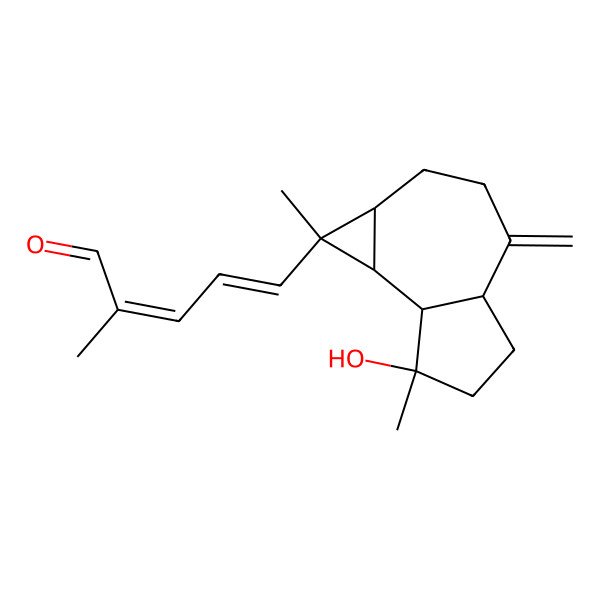 2D Structure of (2Z,4E)-5-[(1S,1aS,4aR,7S,7aR,7bR)-7-hydroxy-1,7-dimethyl-4-methylidene-1a,2,3,4a,5,6,7a,7b-octahydrocyclopropa[e]azulen-1-yl]-2-methylpenta-2,4-dienal