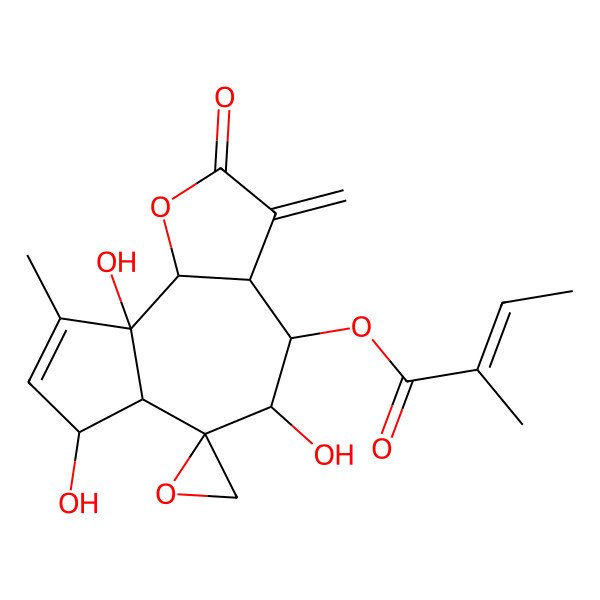 2D Structure of [(3aR,4S,5S,6R,6aR,7R,9aS,9bS)-5,7,9a-trihydroxy-9-methyl-3-methylidene-2-oxospiro[3a,4,5,6a,7,9b-hexahydroazuleno[4,5-b]furan-6,2'-oxirane]-4-yl] (E)-2-methylbut-2-enoate