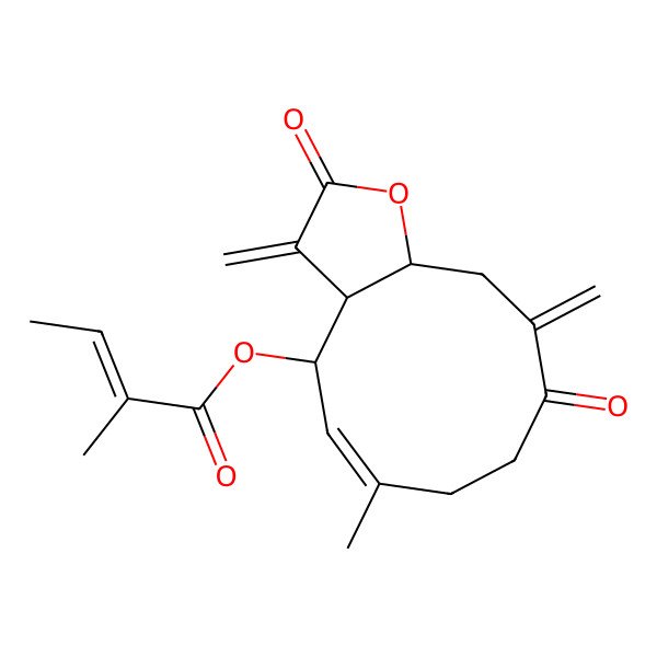 2D Structure of [(3aR,4R,5E,11aS)-6-methyl-3,10-dimethylidene-2,9-dioxo-3a,4,7,8,11,11a-hexahydrocyclodeca[b]furan-4-yl] (Z)-2-methylbut-2-enoate
