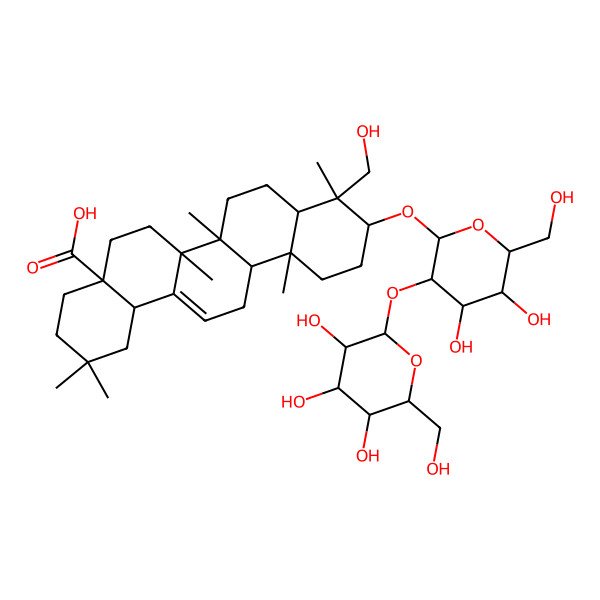 2D Structure of (4aS,6aR,6aS,6bR,8aS,9R,10S,12aR,14bS)-10-[(2R,3R,4S,5S,6R)-4,5-dihydroxy-6-(hydroxymethyl)-3-[(2S,3R,4S,5S,6R)-3,4,5-trihydroxy-6-(hydroxymethyl)oxan-2-yl]oxyoxan-2-yl]oxy-9-(hydroxymethyl)-2,2,6a,6b,9,12a-hexamethyl-1,3,4,5,6,6a,7,8,8a,10,11,12,13,14b-tetradecahydropicene-4a-carboxylic acid