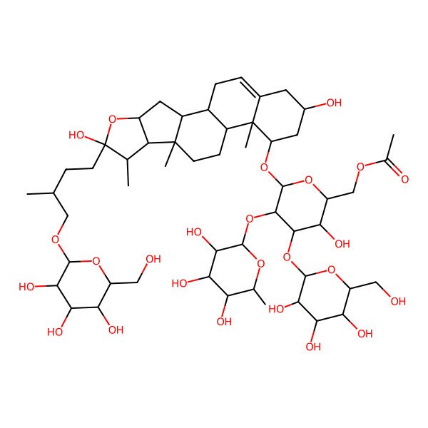 2D Structure of [(2R,3R,4S,5R,6R)-6-[[(1S,2S,4S,6R,7S,8R,9S,12S,13R,14R,16R)-6,16-dihydroxy-7,9,13-trimethyl-6-[(3R)-3-methyl-4-[(2S,3R,4S,5S,6R)-3,4,5-trihydroxy-6-(hydroxymethyl)oxan-2-yl]oxybutyl]-5-oxapentacyclo[10.8.0.02,9.04,8.013,18]icos-18-en-14-yl]oxy]-3-hydroxy-4-[(2S,3R,4S,5S,6R)-3,4,5-trihydroxy-6-(hydroxymethyl)oxan-2-yl]oxy-5-[(2S,3R,4R,5R,6S)-3,4,5-trihydroxy-6-methyloxan-2-yl]oxyoxan-2-yl]methyl acetate