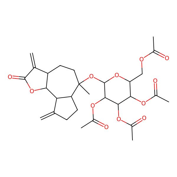 2D Structure of [(2R,3R,4S,5R,6S)-6-[[(3aS,6R,6aR,9aR,9bS)-6-methyl-3,9-dimethylidene-2-oxo-3a,4,5,6a,7,8,9a,9b-octahydroazuleno[4,5-b]furan-6-yl]oxy]-3,4,5-triacetyloxyoxan-2-yl]methyl acetate