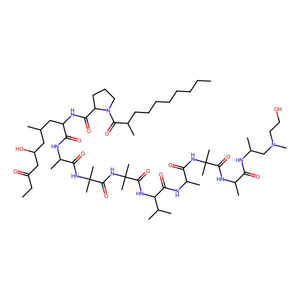 2D Structure of (2R)-N-[(2S,4S,6S)-6-hydroxy-1-[[(2S)-1-[[1-[[1-[[(2S)-1-[[(2S)-1-[[1-[[(2S)-1-[[(2S)-1-[2-hydroxyethyl(methyl)amino]propan-2-yl]amino]-1-oxopropan-2-yl]amino]-2-methyl-1-oxopropan-2-yl]amino]-1-oxopropan-2-yl]amino]-3-methyl-1-oxobutan-2-yl]amino]-2-methyl-1-oxopropan-2-yl]amino]-2-methyl-1-oxopropan-2-yl]amino]-1-oxopropan-2-yl]amino]-4-methyl-1,8-dioxodecan-2-yl]-1-[(2R)-2-methyldecanoyl]pyrrolidine-2-carboxamide
