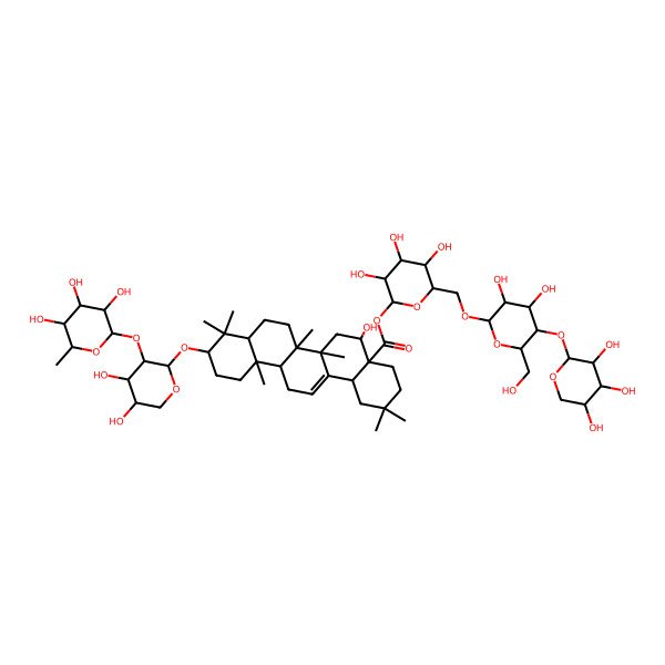 2D Structure of [(2S,3R,4S,5S,6R)-6-[[(2R,3R,4R,5S,6R)-3,4-dihydroxy-6-(hydroxymethyl)-5-[(2S,3R,4S,5S)-3,4,5-trihydroxyoxan-2-yl]oxyoxan-2-yl]oxymethyl]-3,4,5-trihydroxyoxan-2-yl] (4aR,5R,6aR,6aS,6bR,8aR,10S,12aR,14bS)-10-[(2S,3R,4S,5S)-4,5-dihydroxy-3-[(2S,3R,4R,5R,6S)-3,4,5-trihydroxy-6-methyloxan-2-yl]oxyoxan-2-yl]oxy-5-hydroxy-2,2,6a,6b,9,9,12a-heptamethyl-1,3,4,5,6,6a,7,8,8a,10,11,12,13,14b-tetradecahydropicene-4a-carboxylate