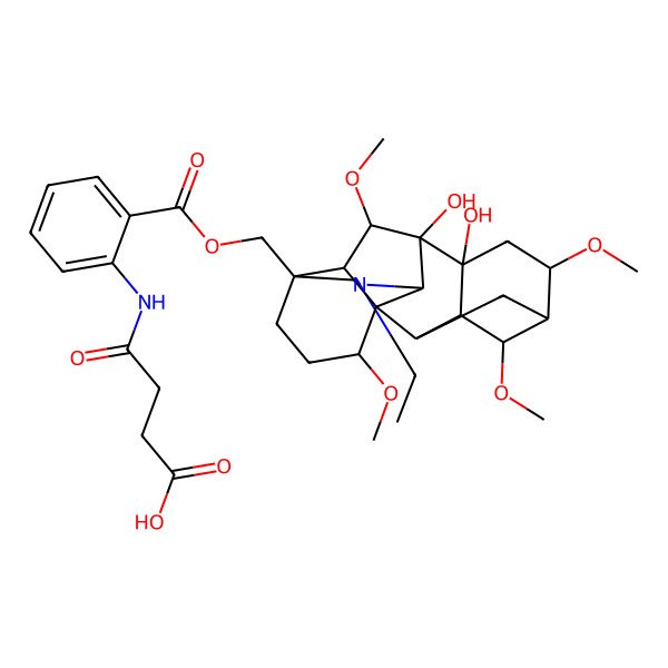 2D Structure of 4-[2-[[(1S,2R,3R,4S,5R,6S,8R,9S,10S,13S,16S,17R,18S)-11-ethyl-8,9-dihydroxy-4,6,16,18-tetramethoxy-11-azahexacyclo[7.7.2.12,5.01,10.03,8.013,17]nonadecan-13-yl]methoxycarbonyl]anilino]-4-oxobutanoic acid