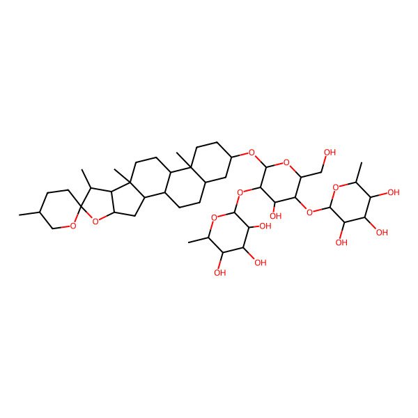 2D Structure of 2-[4-Hydroxy-2-(hydroxymethyl)-6-(5',7,9,13-tetramethylspiro[5-oxapentacyclo[10.8.0.02,9.04,8.013,18]icosane-6,2'-oxane]-16-yl)oxy-5-(3,4,5-trihydroxy-6-methyloxan-2-yl)oxyoxan-3-yl]oxy-6-methyloxane-3,4,5-triol