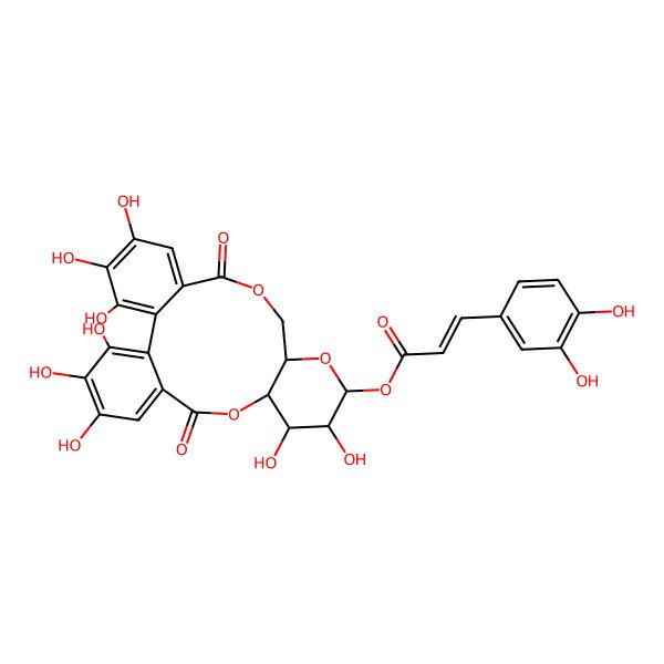 2D Structure of [(10S,11R,12R,13S,15S)-3,4,5,11,12,21,22,23-octahydroxy-8,18-dioxo-9,14,17-trioxatetracyclo[17.4.0.02,7.010,15]tricosa-1(23),2,4,6,19,21-hexaen-13-yl] (E)-3-(3,4-dihydroxyphenyl)prop-2-enoate