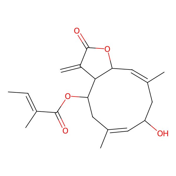 2D Structure of [(3aS,4R,6E,8R,10E,11aR)-8-hydroxy-6,10-dimethyl-3-methylidene-2-oxo-3a,4,5,8,9,11a-hexahydrocyclodeca[b]furan-4-yl] (E)-2-methylbut-2-enoate