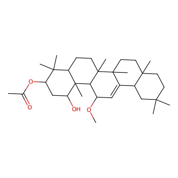 2D Structure of (1-Hydroxy-14-methoxy-4,4,6a,6b,8a,11,11,14b-octamethyl-1,2,3,4a,5,6,7,8,9,10,12,12a,14,14a-tetradecahydropicen-3-yl) acetate