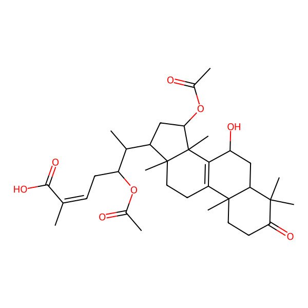 2D Structure of 5-Acetyloxy-6-(15-acetyloxy-7-hydroxy-4,4,10,13,14-pentamethyl-3-oxo-1,2,5,6,7,11,12,15,16,17-decahydrocyclopenta[a]phenanthren-17-yl)-2-methylhept-2-enoic acid