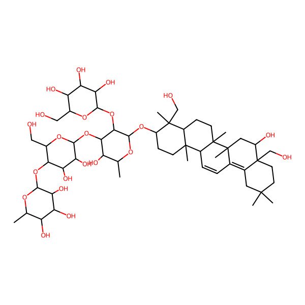 2D Structure of 2-[4,5-Dihydroxy-6-[5-hydroxy-2-[[8-hydroxy-4,8a-bis(hydroxymethyl)-4,6a,6b,11,11,14b-hexamethyl-1,2,3,4a,5,6,7,8,9,10,12,14a-dodecahydropicen-3-yl]oxy]-6-methyl-3-[3,4,5-trihydroxy-6-(hydroxymethyl)oxan-2-yl]oxyoxan-4-yl]oxy-2-(hydroxymethyl)oxan-3-yl]oxy-6-methyloxane-3,4,5-triol