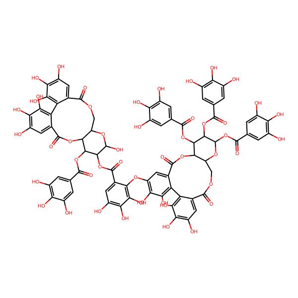 2D Structure of [(10R,11S,12R,13R,15R)-3,4,5,13,21,22,23-heptahydroxy-8,18-dioxo-11-(3,4,5-trihydroxybenzoyl)oxy-9,14,17-trioxatetracyclo[17.4.0.02,7.010,15]tricosa-1(23),2,4,6,19,21-hexaen-12-yl] 3,4,5-trihydroxy-2-[[(10R,11S,12R,13S,15R)-3,4,21,22,23-pentahydroxy-8,18-dioxo-11,12,13-tris[(3,4,5-trihydroxybenzoyl)oxy]-9,14,17-trioxatetracyclo[17.4.0.02,7.010,15]tricosa-1(23),2,4,6,19,21-hexaen-5-yl]oxy]benzoate